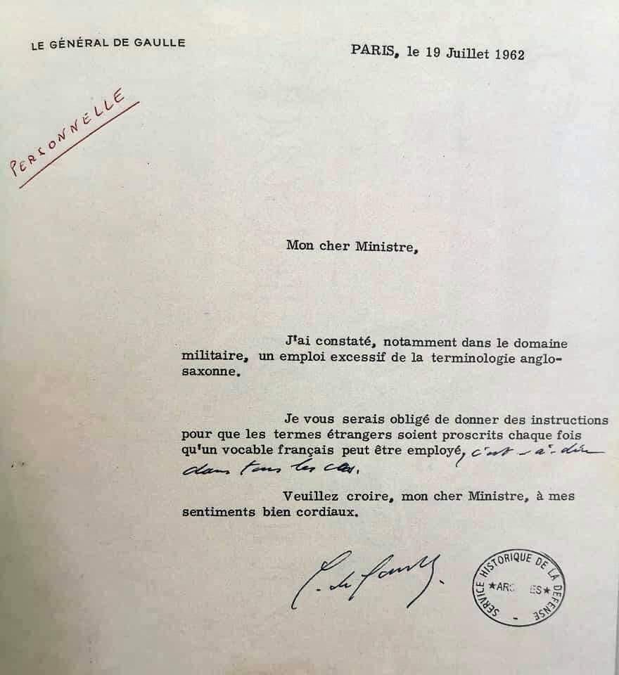 Le Général sur "l'emploi excessif de la terminologie anglo-saxonne"